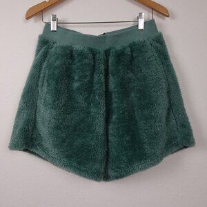 UGG Camilia Sherpa Shorts Women's Size M Green Furry Fleece Soft Elastic Waist